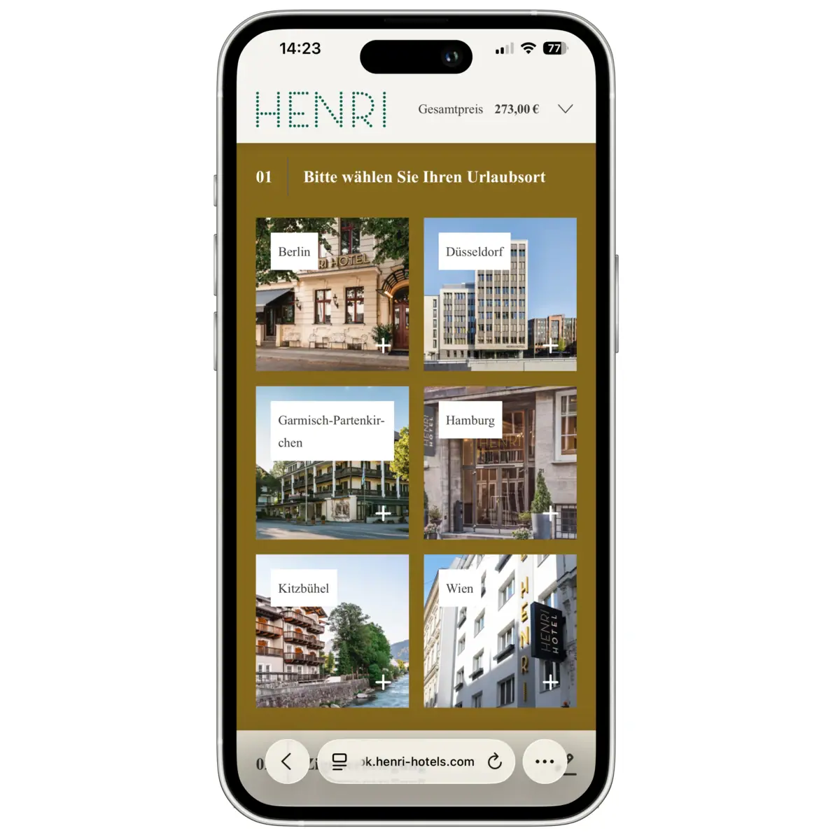 Een mobiele telefoon met een website op het scherm.