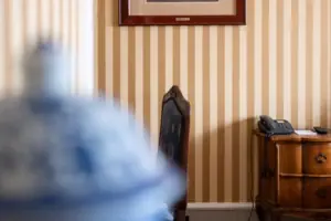 Savoye kamer Een ingelijste foto aan de muur in een interieur.