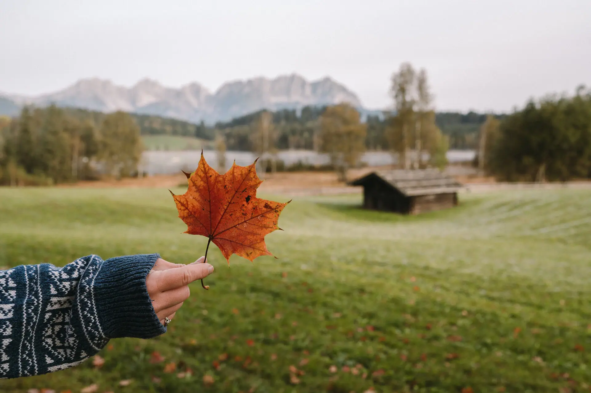 Kitzbühel in de herfst Iemand houdt een vel papier voor een huis.