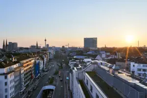 Stadsgezicht met gebouwen en straat