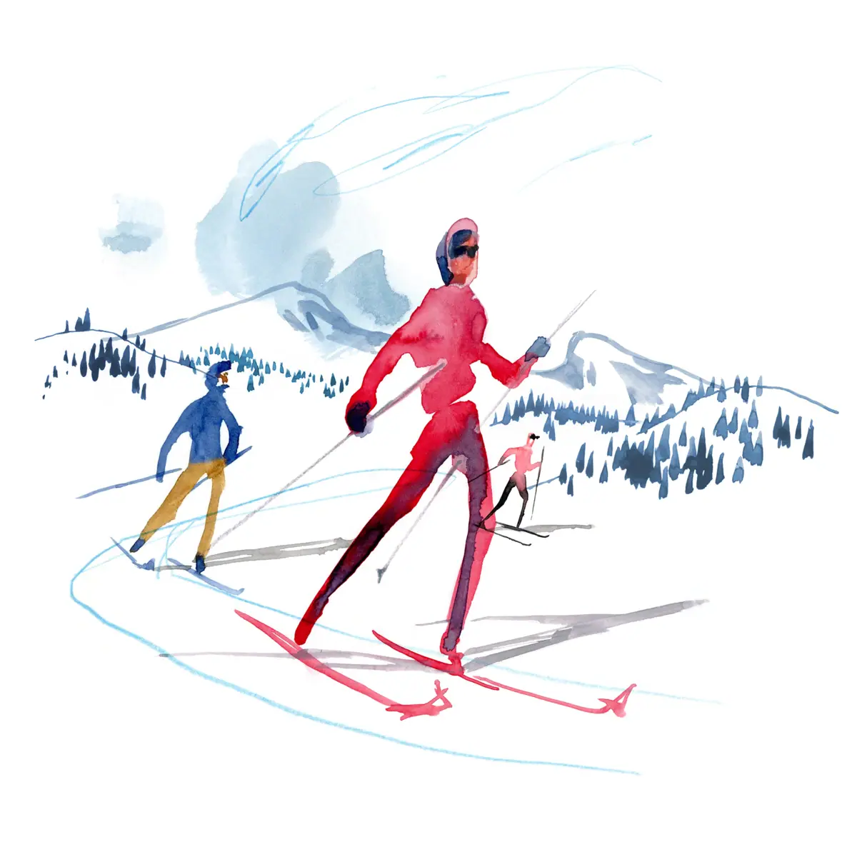 Een kleurrijke illustratie van skiën in Garmisch-Partenkirchen.