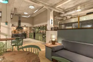 Kamer met bank en tafel