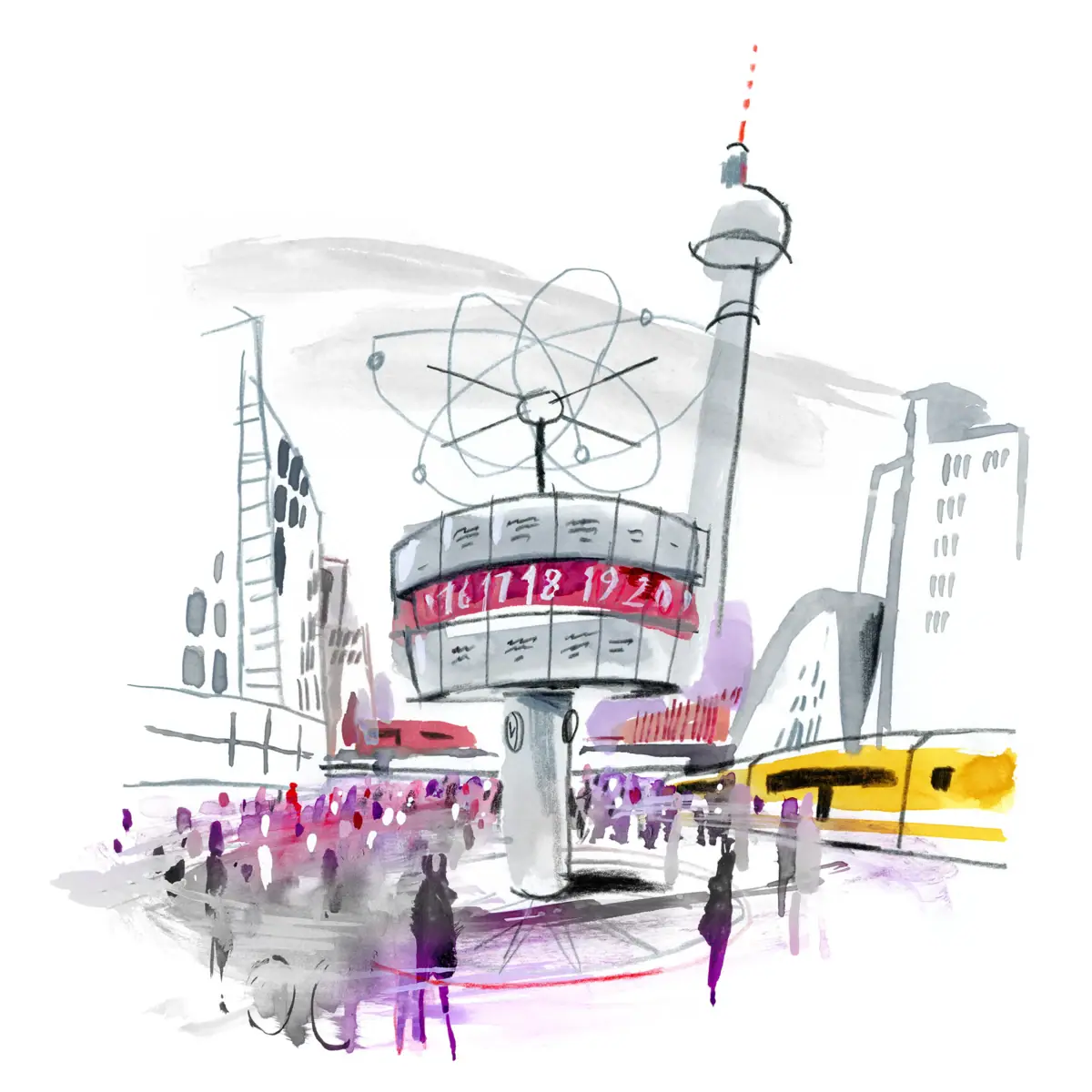 Illustratie van een druk plein in Berlijn