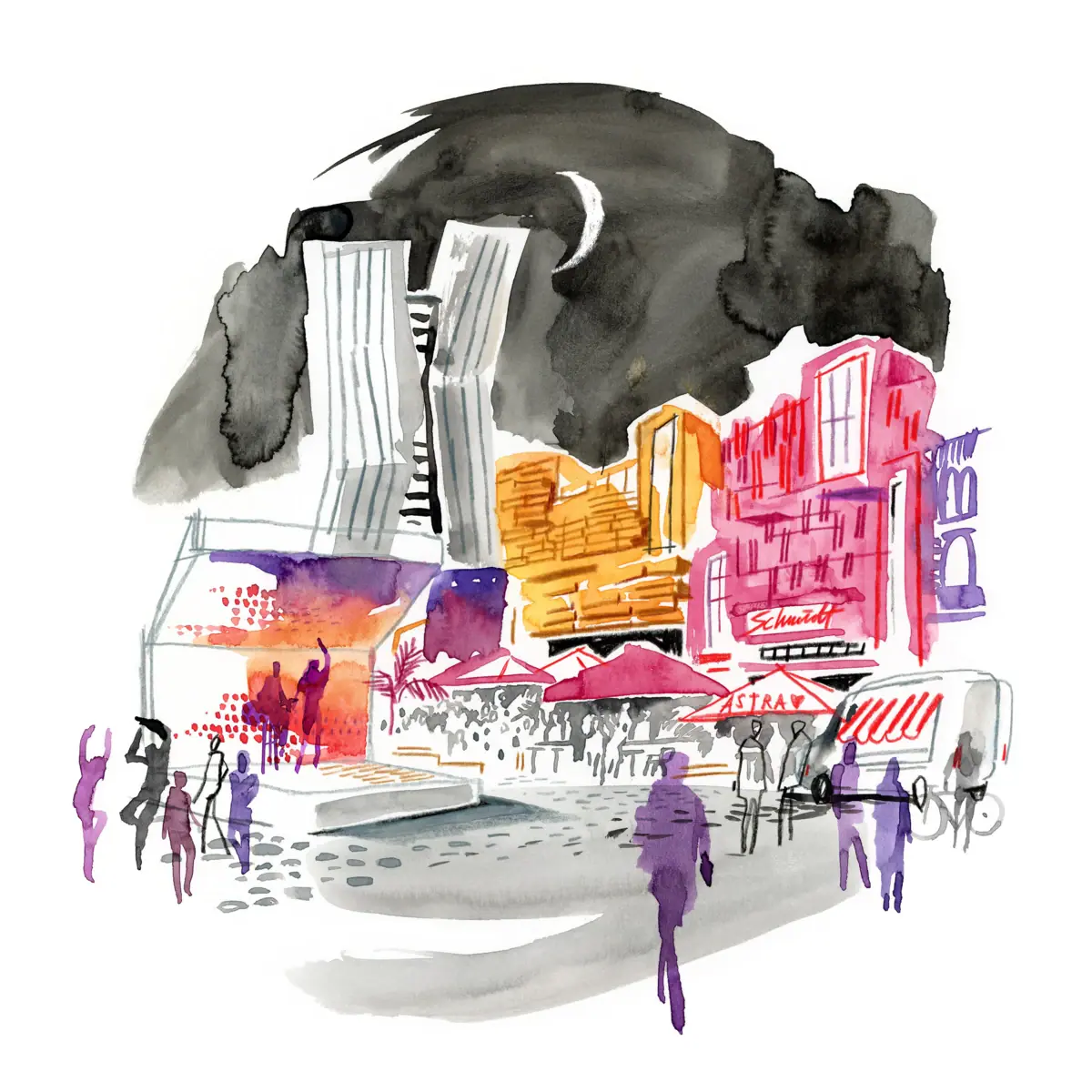 Illustratie van de Reeperbahn in Hamburg