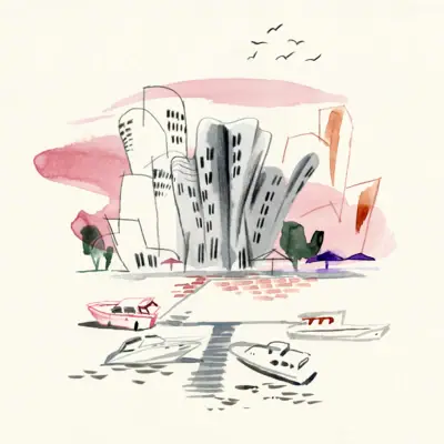 Aquareltekening van de Mediahaven Düsseldorf