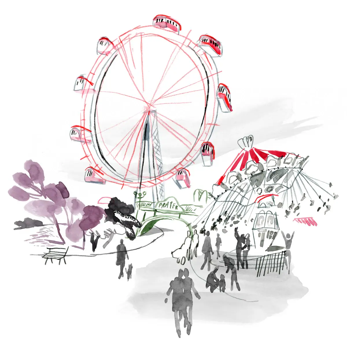 Illustratie Wenen Een afbeelding van het Prater in Wenen.