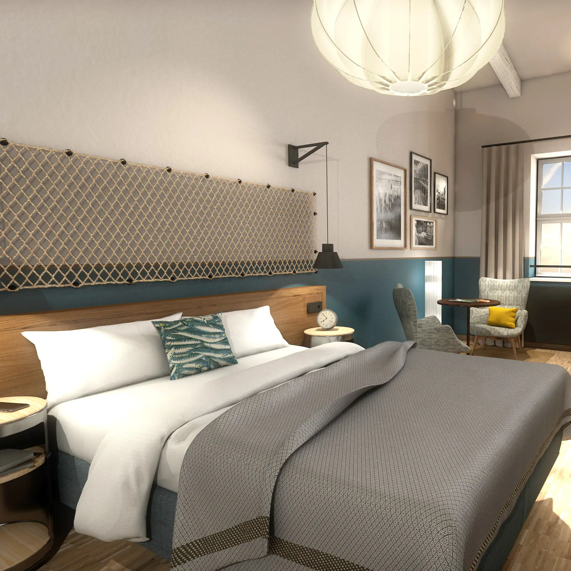 Slaapkamer in het HENRI Hotel Cuxhaven met bed en stoel
