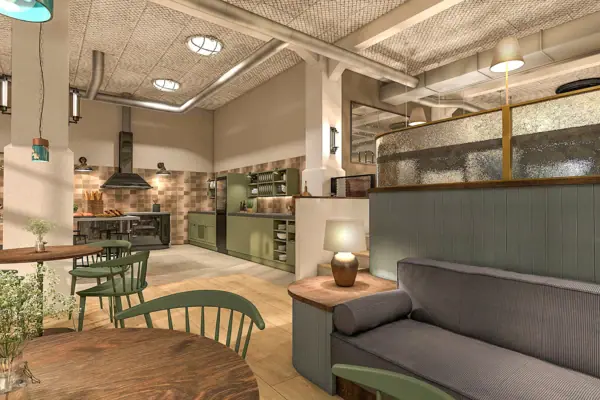 Kamer met bank en tafel